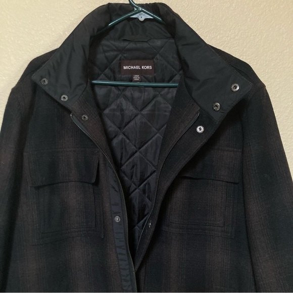 Michael Kors Alhambra Wool Hipster Jacket P Coat Plaid Tartan Black Green large - Picture 5 of 11